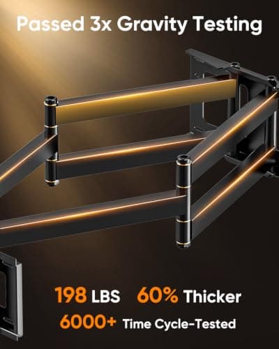 FORGING MOUNT Full Motion TV Wall Mount for 50-90 inch TVs, Heavy Duty Articulating Arm Holds 198 lbs with 43 Inch Long Extension, Fits Flat/Curved Screens, Max VESA 600x400mm - Thumbnail 5