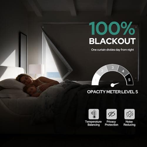 HOMEIDEAS 100% Blackout Travel Curtains,Beige Portable No-Drill Blinds with Stickers & Suction Cups, Blackout Window Cover Light Blocking Shades for RV, Baby Nursery, Dorm, 50" W × 78" L - Thumbnail 2