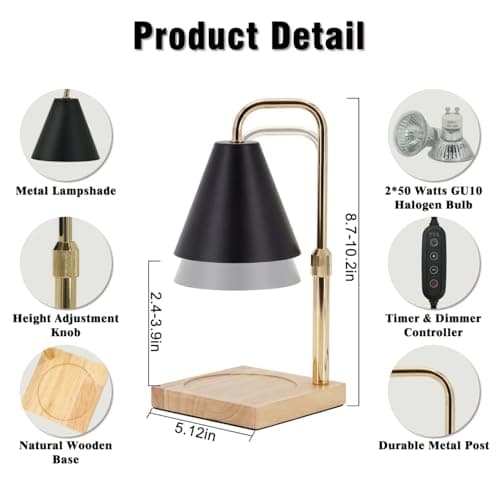 BJFFN Candle Warmer Lamp with Timer -Birthday Gifts for Women Mom, House Warming Gifts New Home Decor, Dimmable Wax Melt Warmer for Jar Candles with 2 Bulbs - Black A - Thumbnail 2