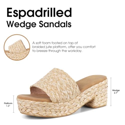 North Oak Women's Wedge Slides Sandals Espadrilles Platform Apricot Sandals Open Toe Fashion Summer Outdoor Beach Sandals Size 7 - Thumbnail 5