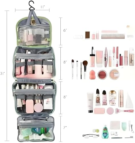 JATHIN Travel Toiletry Bag for Women - Hanging Cosmetic Makeup Organizer with Clear Compartments, Water-Resistant Cosmetic Bag, Perfect for Vacation, and Daily Use (White) - Thumbnail 5