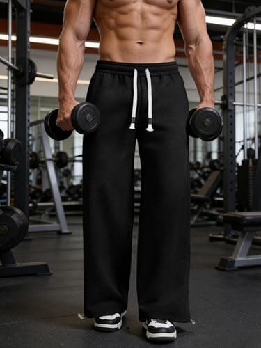 Crastimo Men Loose Oversized Cotton Sweatpants Relaxed-Fit Gym Trousers Athletic Lounge Straight Slacks Easter Valentine's Day Gift for Him Black 3XL - Thumbnail 3