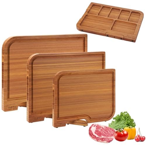 3-PCS Wood Cutting Board Set with Innovative Stand - Durable Double Sided Bamboo Cutting Board with Juice Groove & Handle for Meal Prep, Meat Charcuterie Serving, Eco-Friendly Healthy Kitchen Gift - Image 1