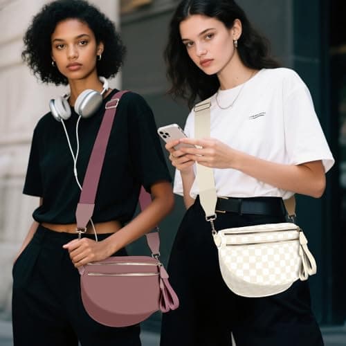 X-KIDS Checkered Crossbody Bag Bum Bags for Women Large Nylon Checkered Purse Fanny Packs Sling Bag, Bonus with a Extra Strap - Thumbnail 2
