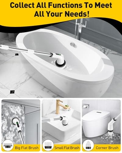 Electric Spin Scrubber for Cleaning Bathroom, Shower Scrubber Cordless Cleaning Brush with IPX7 Waterproof & 2 Speed, 3 Brush Heads, Bathroom Cleaning Supplies for Shower Tub Kitchen Tile Toilet White - Thumbnail 4