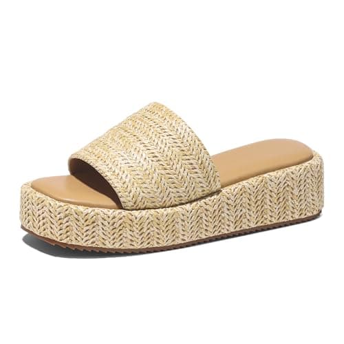 EQAUDES Cute Sandals for Women Beach Wedges Espadrilles Platform Flatform - Summer, Raffia, Straw Comfortable, Open Toe Wedding Sandal for Womens - Image 1