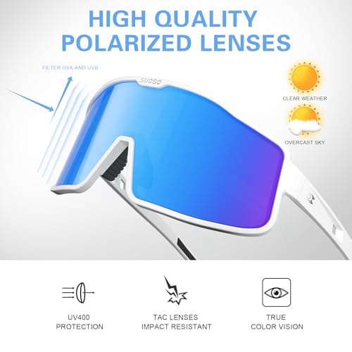 suoso Sports Cycling Glasses for Men: UV400 Polarized Wraparound Sunglasses for Women Running Riding Fishing Baseball TR90 - Thumbnail 2