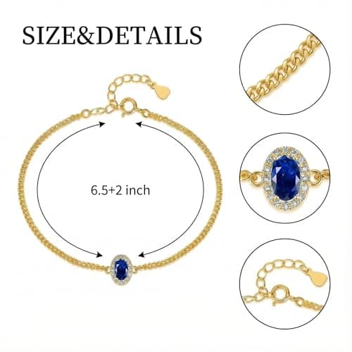 IZZBAT 14K Gold Halo Oval Birthstone Bracelets for Women Yellow Gold Cuban Chain Bracelets for Her Birthday Gifts for Mom Girlfriend - December Birthstone - Thumbnail 5
