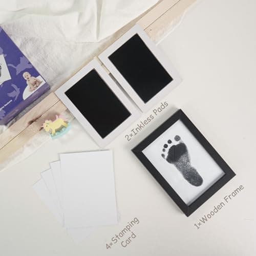 2 Park Baby Footprint Kit with 1 Wooden Frame, No Mess Inkless Hand and Footprint Kit, Clean-Touch Ink Pads for Fingerprint Stamps, Paw Print Kit for Dogs Cats, Baby Shower Gifts Keepsake for New Mom - Thumbnail 6