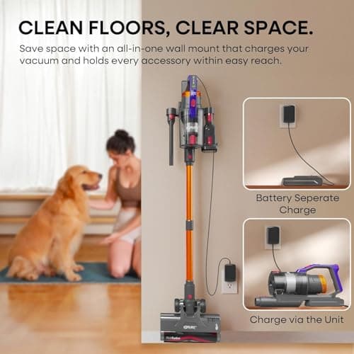 KIPMAX Cordless Vacuum Cleaner, 50KPa 550W Stick Vacuum for Home, 70Mins Anti-Tangled Vacuum Cleaner for Pet Hair/Carpet/Floor, Self-Standing Vacuum with Rechargeable Battery, LED Display&Aromatherapy - Thumbnail 5