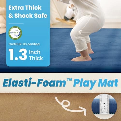 PaPaMat 1.3" Thick Baby Play Mat for Floor Playpen, 71x79 Large Foam Tummy Time Mat, Padded Support Soft Plush Nursery Rug for Infant Kids Toddler Crawling Kick Activity (Royal Blue) - Thumbnail 2
