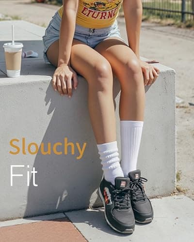 HONGTEYA Slouchy Crew Socks for Women Soft Scrunch Socks Cute Fashion Retro for Boot Sneakers Size 5-11 (White*2) - Thumbnail 2