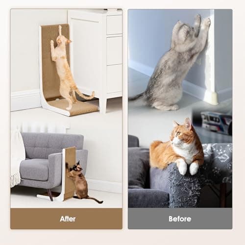 EHEYCIGA Cardboard Cat Scratcher for Indoor Cats, 32 Inch L Shaped Vertical Cat Scratching Board with Ball Cat Toy, Extra Large Cat Scratcher Pad, White - Thumbnail 3