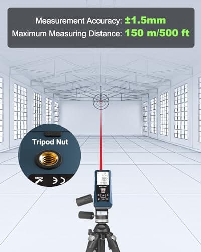 Laser Measuring Tool, 500FT Laser Measure Tool with ±1/16" Accuracy, IP54 Laser Distance Meters with FT/in Units for Area/Volume, Laser Measurement Tool with Angle Sensor for DIY Home Indoor, Black - Thumbnail 3
