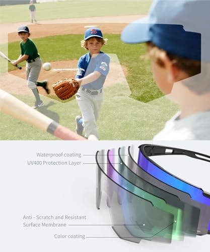 NSSIW Kids-Sunglasses Sports Sun Glasses: Youth Baseball Sunglasses Shades for Boys Girls UV400 Cycling 3 Pack Age 6-16 - Thumbnail 5