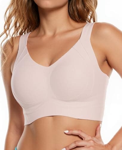 COMFELIE Wireless Bra Large Bust Minimizer Full Coverage No Underwire Side Support Pink - Image 1