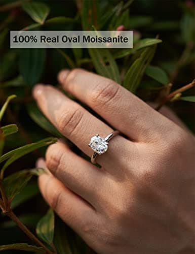 IMOLOVE Moissanite Oval Engagement Rings for Women 1.5CT Oval Ring Sterling Silver 18K White Gold Plated Solitaire Engagement Ring Promise Ring Wedding Ring for Her-100 - Thumbnail 2