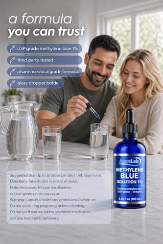 Methylene Blue Drops 1% USP Grade 99.99% Pure | No Detectable Heavy Metals – Third-Party Lab Tested | Pharmaceutical Grade Solution | 100 mL Glass Dropper Bottle | Laboratory Research Use - Thumbnail 2