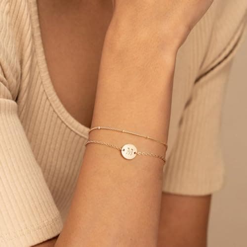 MONOZO Initial Bracelets for Women Jewelry Gifts - 18K-Gold-Plated Letter Initial Bracelet Dainty Disc Letter F Initial Bracelet for Her Gold Bracelets for Women Jewelry Gifts - Thumbnail 5