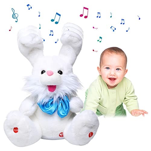 MIAODAM Peek A Boo Bunny Stuffed Animal, Singing Baby Toys for Kids, Children Song & Lullabies Easter Bunny Rabbit Repeats What You Say, Bunny Baby Toys 6-12 Months Talking Singing with Floppy Ears
