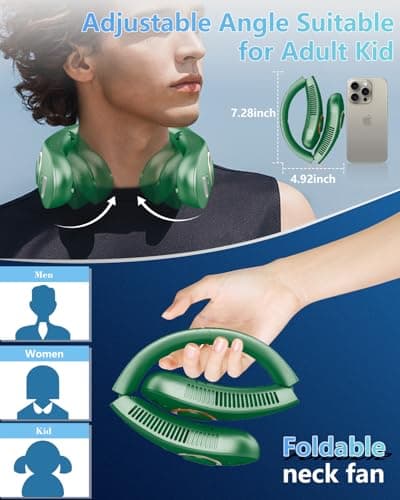 Personal Fans for Your Neck,Folding Neck Fan with Mist Spray Rechargeable Usb-C 5 Speeds,Light Weight Neckband Cooling Water Misting Fans that Blow Cold Air,Cordless Compact Fan for Adults Kids Labor - Thumbnail 4