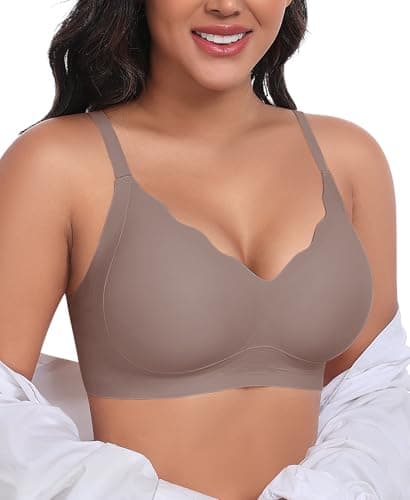 Ganado Scalloped Wireless Bras for Women Seamless No Underwire Bra Full Coverage Padded Comfortable Bralettes (Coffee, Large) - Image 1