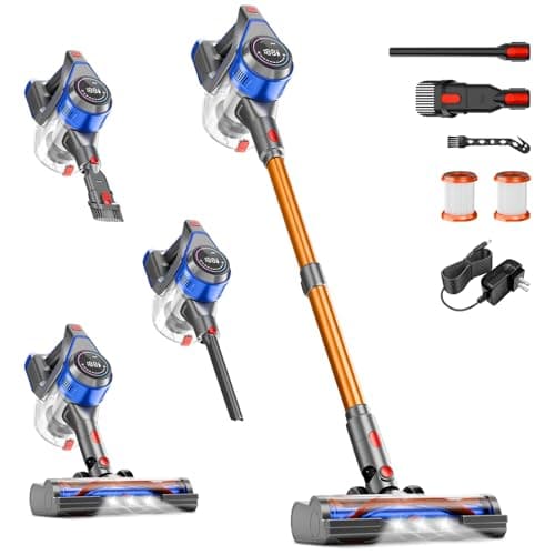 BSNAW Cordless Stick Vacuum Cleaner - Rechargeable, 35Kpa Powerful Vacuums with Detachable Battery, LED Display, 45Mins Runtime, 8 in 1 Handheld Vacuum for Hardfloor & Carpets Pet Hair, Blue-Y - Image 1