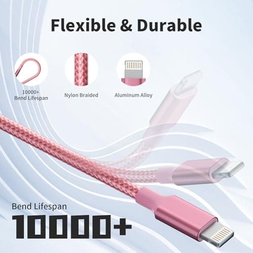 Multi Charging Cable,(2Pack 4FT) 3 in 1 Charging Cable for Multiple Devices, Nylon Braided Universal Charger Phone Charger Cord with Type-C,Micro USB,IP Port for iPhone16/15 Series/Phone&Pad-Pink - Thumbnail 4