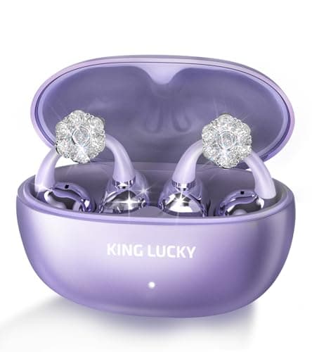 King Lucky i21 Open Ear Clip On Earbuds Wireless Bluetooth Ear Clip Headphones with Mic,Noise Cancelling, Waterproof IPX4,for Small Ears,Perfect for Running,Sports,and Glasses Wearers (07-Violet)