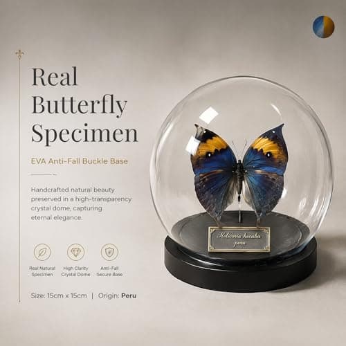 Wugakio Glass Taxidermy Butterfly Specimen Shadow Box, Butterfly Gifts for Women Girls with Glass Cover, Butterfly Decor for Bedroom Office Living Room Desk (Kallima inachus) - Thumbnail 2