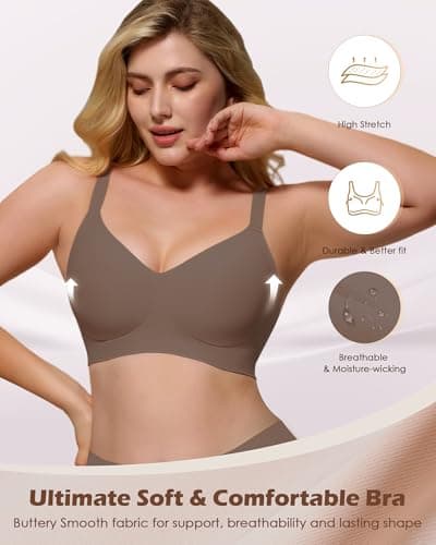 As Fairy Jelly Bras for Women Wireless Push Up Bra with Support and Lift Seamless Comfortable Bralette Tshirt Brassiere Grey 38D - Thumbnail 3