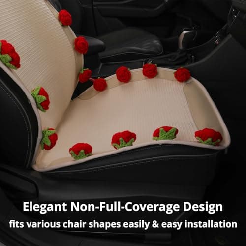 Custaura Car Seat Covers,Handmade 3D Rose Design Floral Car Seat Protector,Beige & Red Elegant Seat Cushion,Luxury Universal Automotive Front Seat Covers for Women for Cars,SUVs & Trucks(1-Piece) - Thumbnail 6