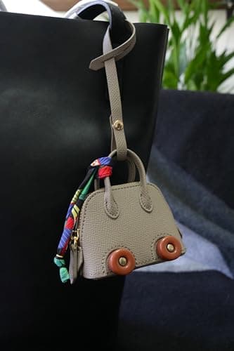 Buyborgood Women's 2 PCS Mini Tote Bag Charms Keychain Pouch Small Coin Purse Wallet, Camel+Brown - Thumbnail 5
