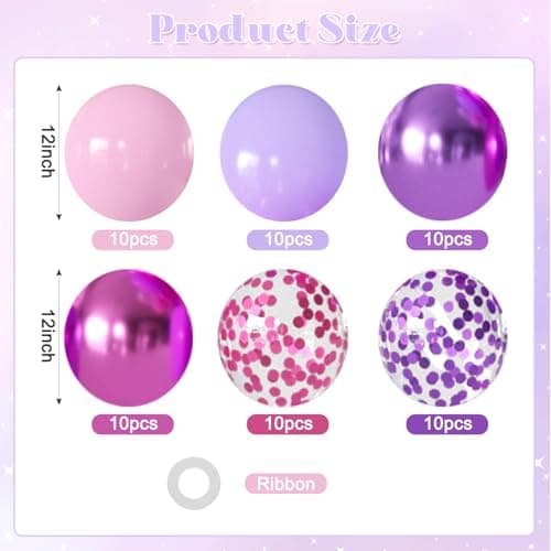 60Pcs Purple and Pink Balloons, 12Inch Metallic Pastel Purple Rose Pink Confetti Balloons for Baby Shower Bridal Shower Wedding Birthday Party Decorations - Thumbnail 2