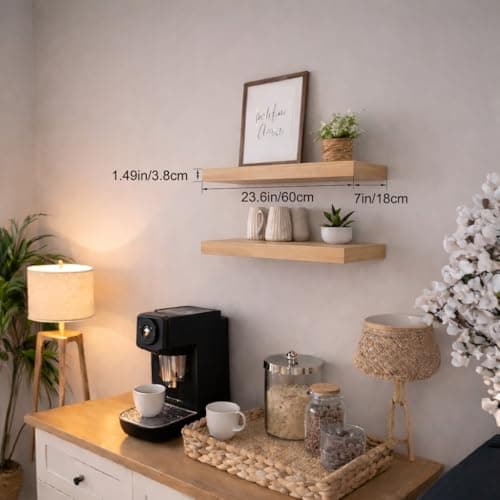 Modcraft Floating Shelves for Wall 24 Inch (Set of 2), 7.1" Deep Wide Wall Mounted Shelf for Bathroom Organizer Over Toilet, Modern Wood Storage Shelving for Bedroom Kitchen Living Room, Oak - Thumbnail 4