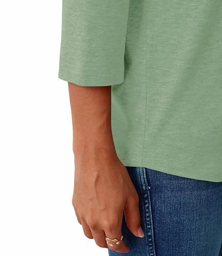 GKBK Womens Tops 3/4 Sleeve Shirts Round Neck Casual Blouses Basic Loose Fit Pullover Tshirts Light_Green L - Thumbnail 4