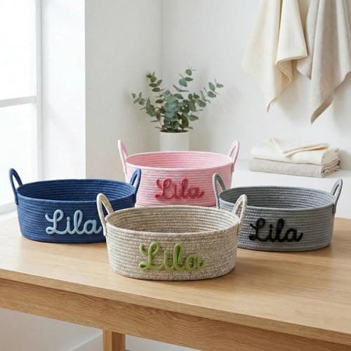 KEQHAULI Personalized Basket with Name – Custom Cotton Rope Storage Bin for Home Organizer, Nursery, Keepsake or Diaper Caddy – Great Gift for Mom, Grandma or New Parents - Thumbnail 6