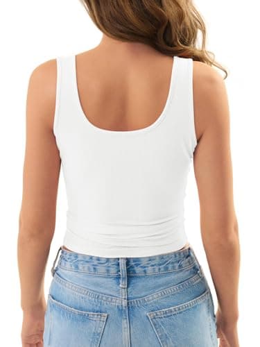 GKBK Womens Backless Henley Tank Tops Scoop Neck Low Cut Sexy Casual Slim Fit Sleeveless Ribbed Summer Cami Shirts White - Thumbnail 2