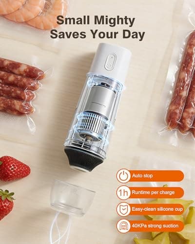 Vacuum sealer for food, Chef’s Design to Preserve Freshness, Compact Handheld Vacuum Sealer with 30 Reusable Bags, Professional-Grade for Food Storage Savers, Pebble - Thumbnail 4