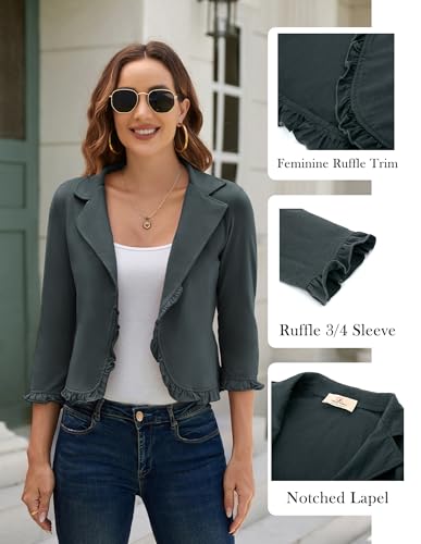 GRACE KARIN Blazers for Women Business Casual 3/4 Sleeve Cropped Blazer Jacket Summer Lightweight Cardigan Dark Gray XL - Thumbnail 4
