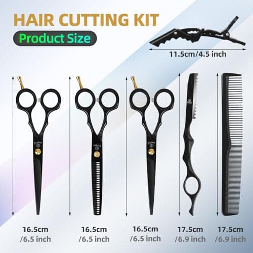 ETHTXE Professional Black Hairdressing Scissors, 6.5" Japanese Stainless Steel Thinning & Straight Trimming Shears – Salon-Grade Barber Tools for Men, Women, and Family Gifts - Thumbnail 2