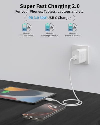 iPhone 16 Charger, tiavalmax 2-Pack 30W Compact PPS USB C Charger Block with 10ft Type C Chargers Fast Charging Cable for iPhone 17/16/15 Plus Pro Max, iPad Pro/Mini/Air, Pixel, Galaxy, AirPods 4 - Thumbnail 2