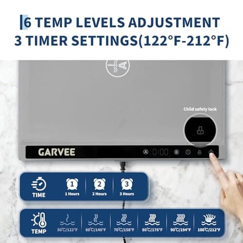 Garvee 3rd Gen Upgraded Food Warming Mat, AB Dual Zone Independent Heating, 24" x15" Electric Warming Tray with 6 Temp Levels & 1-3H Timer, Portable Food Warmer for Parties Buffet, Easy to Clean, Grey - Thumbnail 4