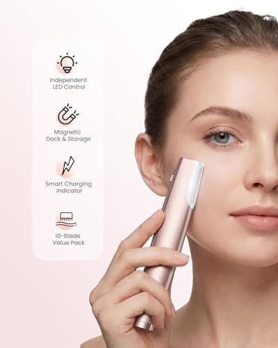 PAPMINI Sonic Dermaplane Razor for Women Face, LED Facial Hair Remover & Facial Exfoliator, Magnetic Wall Storage, One-Touch Blade Eject, Rechargeable Dermaplaning Tool, 11 Replacement Blades - Thumbnail 3