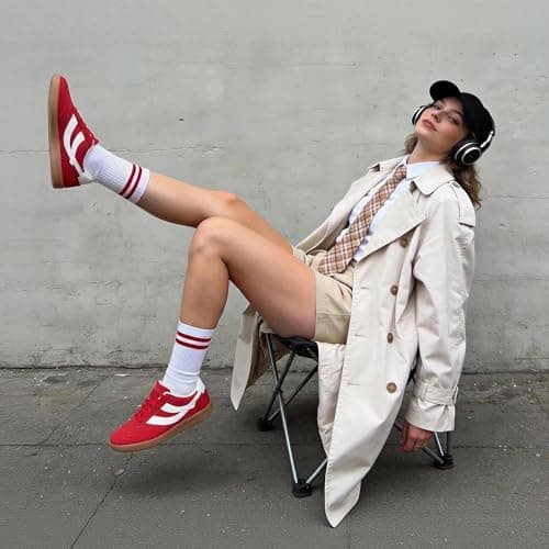 Tigeridea Red Flat Shoes Women Fashion Causal Sneakers Lace up Slip on Rounded Toe Tennis Shoes Women Red Dress Shoes Size 7.5 - Thumbnail 3