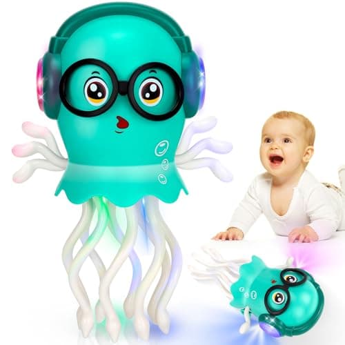 Dancing Octopus Baby Toys, Light Up Music Tummy Time Toys with 2 Flash Lights,Moving Electric Crawling Squid Toy for Babies with 1 Wheel,Baby Toy for 3 4 5 Year Old Boy Girl Christmas Birthday Gifts