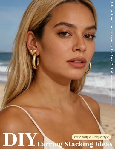 36 Pairs Chunky Gold Hoop Earrings Set for Women, Gold Plated Lightweight Open Twisted Earring Multipack, Thick Big Heart Bow Stud Hoops Earring Stack for Gift - Thumbnail 2