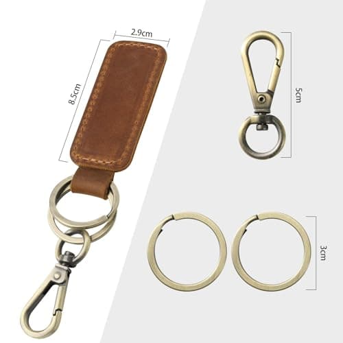 GDCELPA Leather Keychain Double Ring for Men Car FOB Keys Keyrings(Brown) - Thumbnail 5