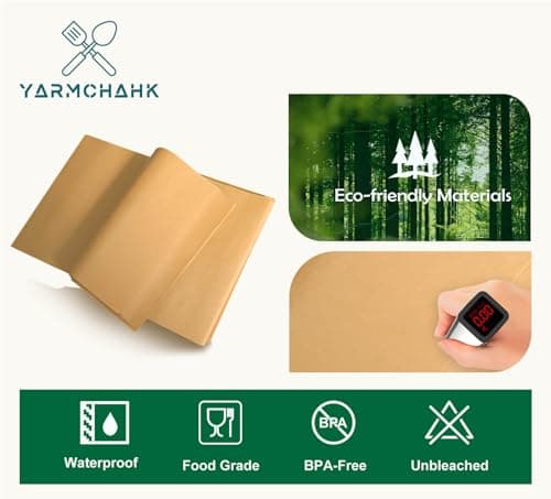 Yarmchahk 200pcs Unbleached Parchment Paper Sheets, 9x13In Precut Cooking Paper Liners for Baking Sheets, Air Fryer, Microwave, Grilling, Oven, Non-Stick,Non-Toxic, Oil Proof, Food Grade - Thumbnail 2