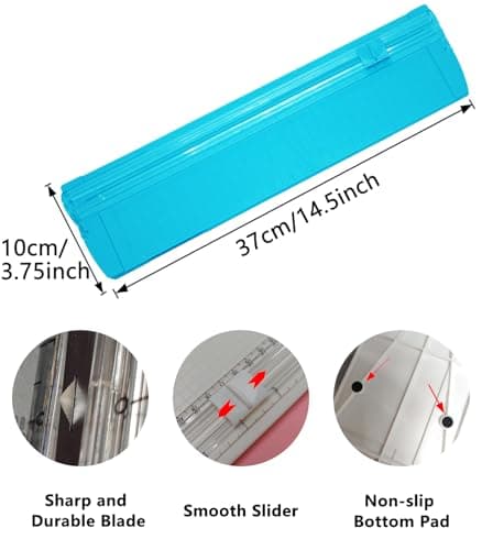 A4 Paper Cutter,14.5Inch Aluminum Alloy Blade Straight Trimmers with Protractor Ruler,Scrapbook Paper Cutters for Coupon,Cardstock,Label,Christmas and Birthday Gifts(1PC,Blue) - Thumbnail 2